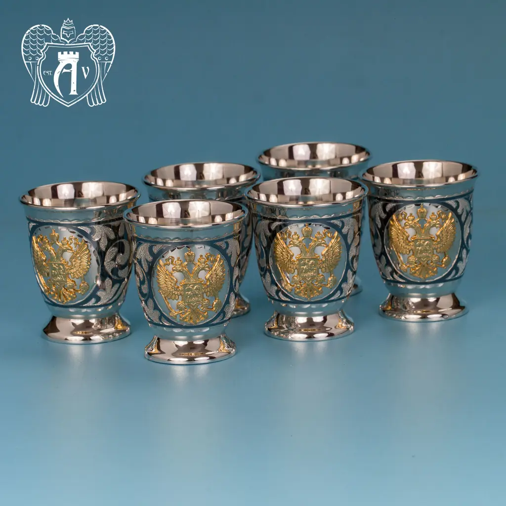 Набор серебряных стопок  «Герб России» 6 шт - фото 2