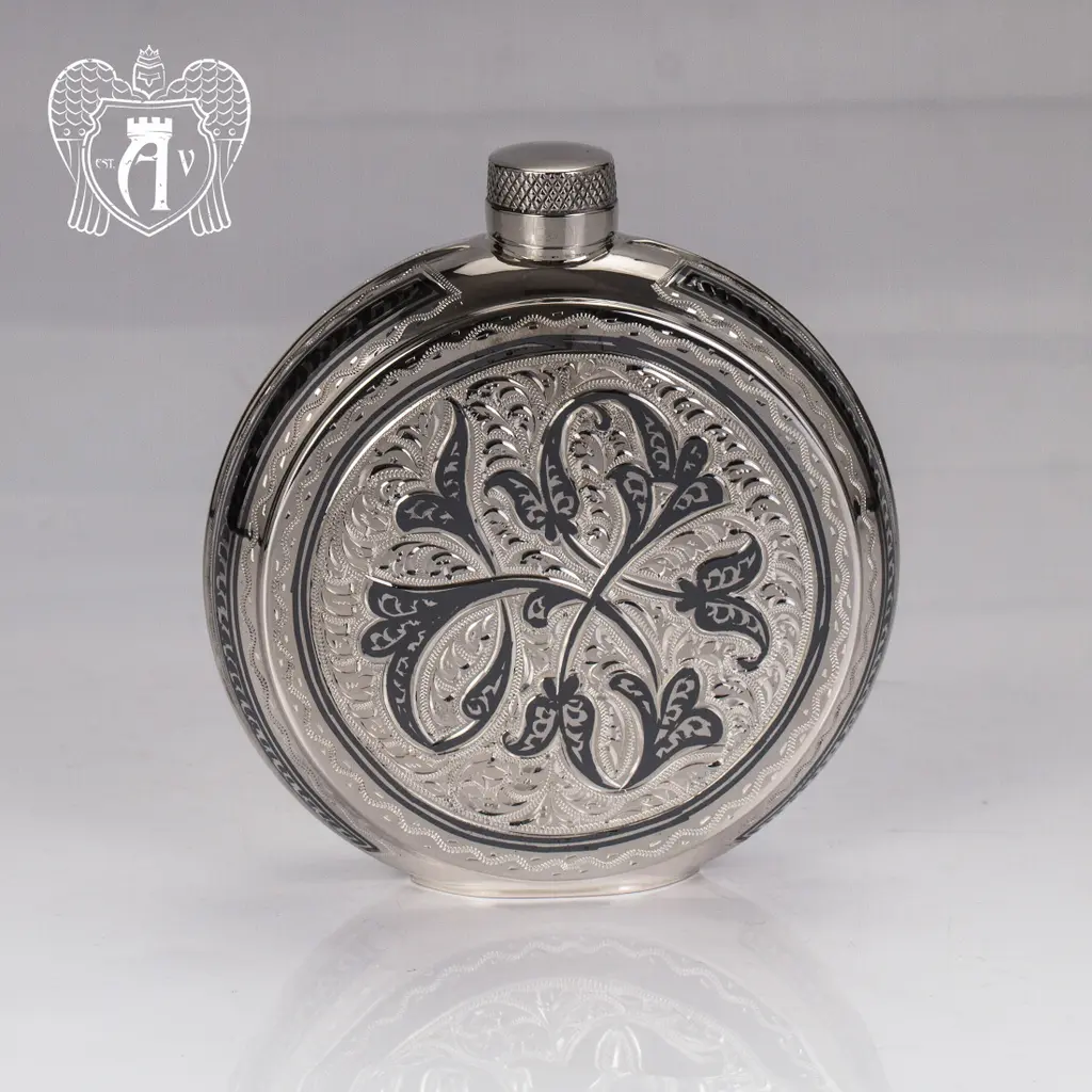 Серебряная фляжка круглая  «Норд» - фото 3