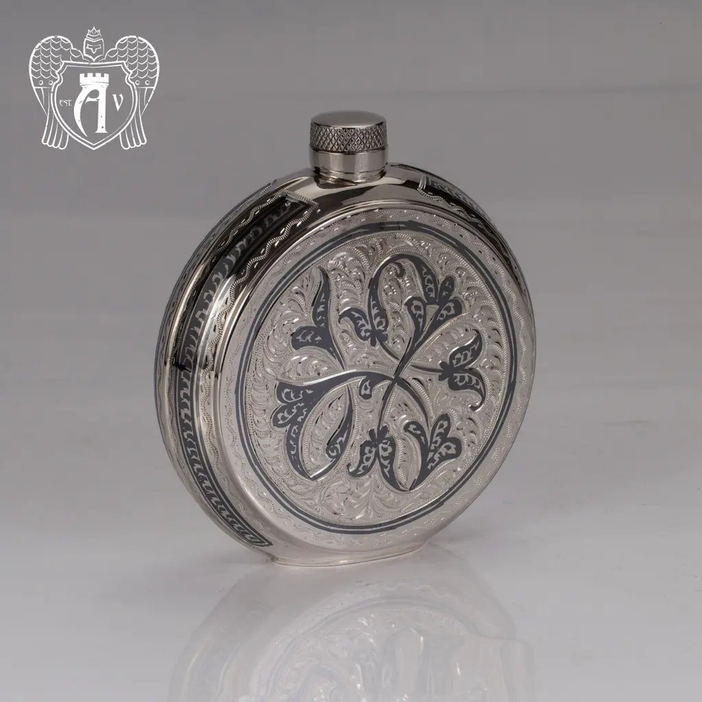 Серебряная фляжка круглая  «Норд» - фото 4