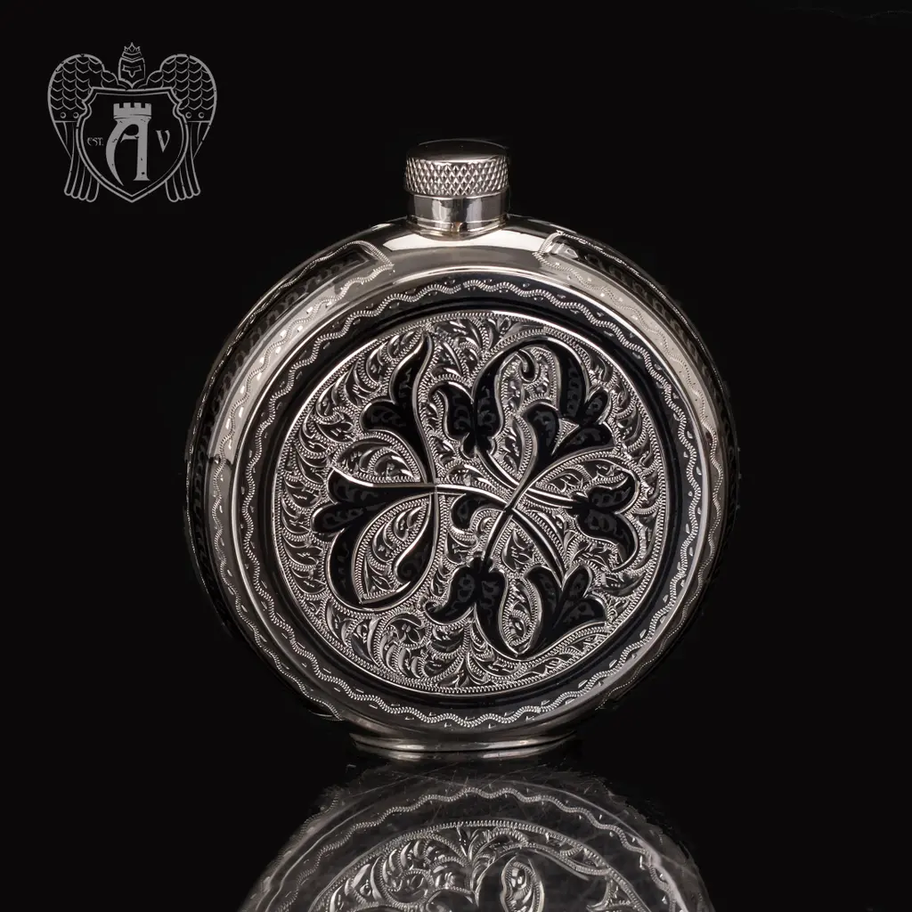 Серебряная фляжка круглая  «Норд» - фото 5