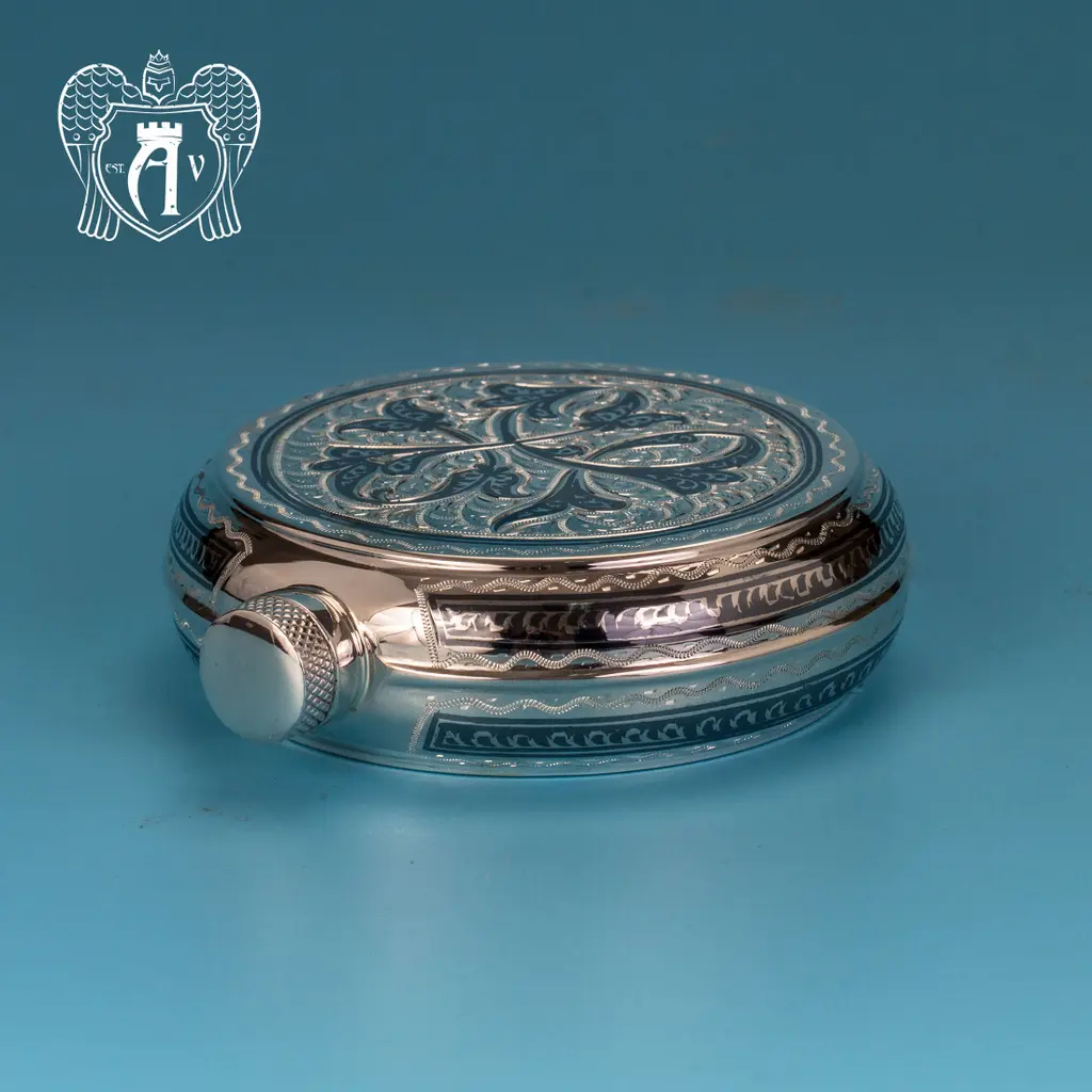 Серебряная фляжка круглая  «Норд» - фото 6