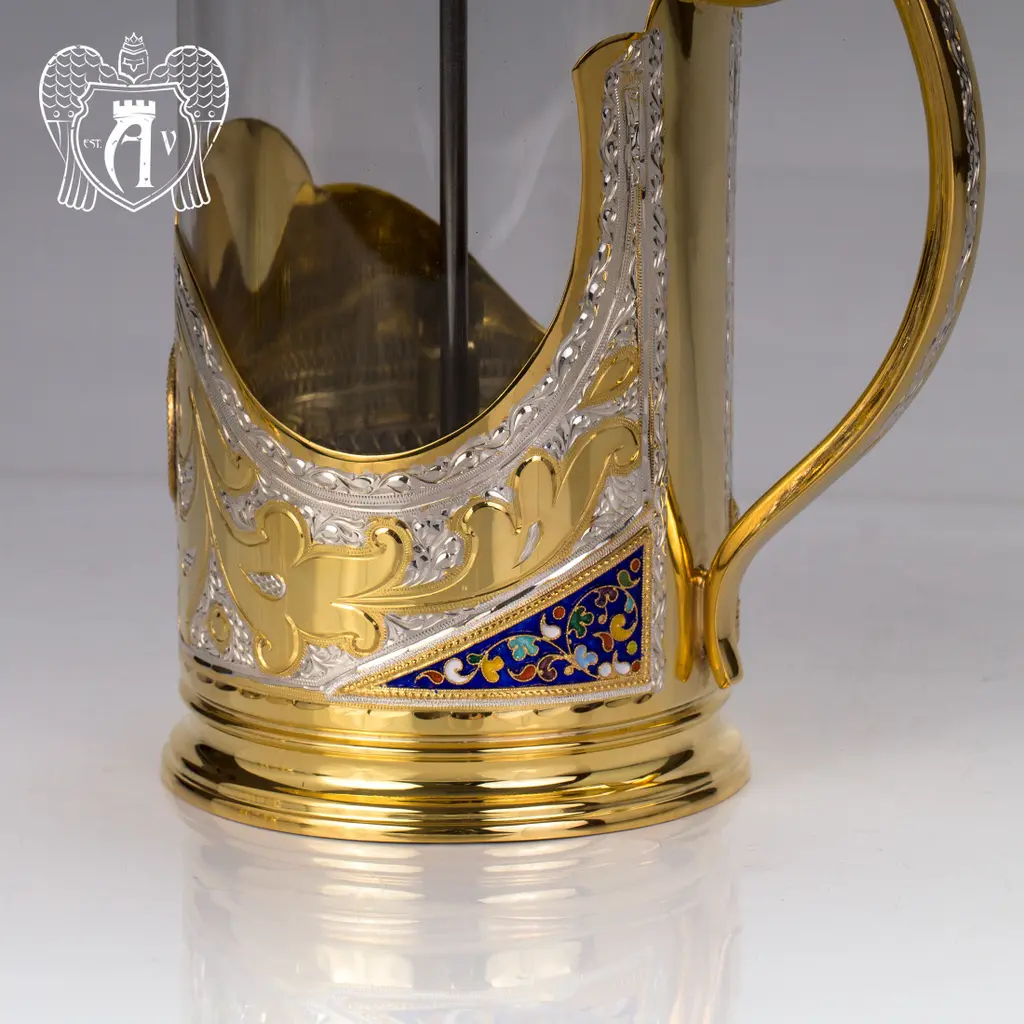 Серебряный френч-пресс с двумя подстаканниками  для чая «Султан» - фото 3