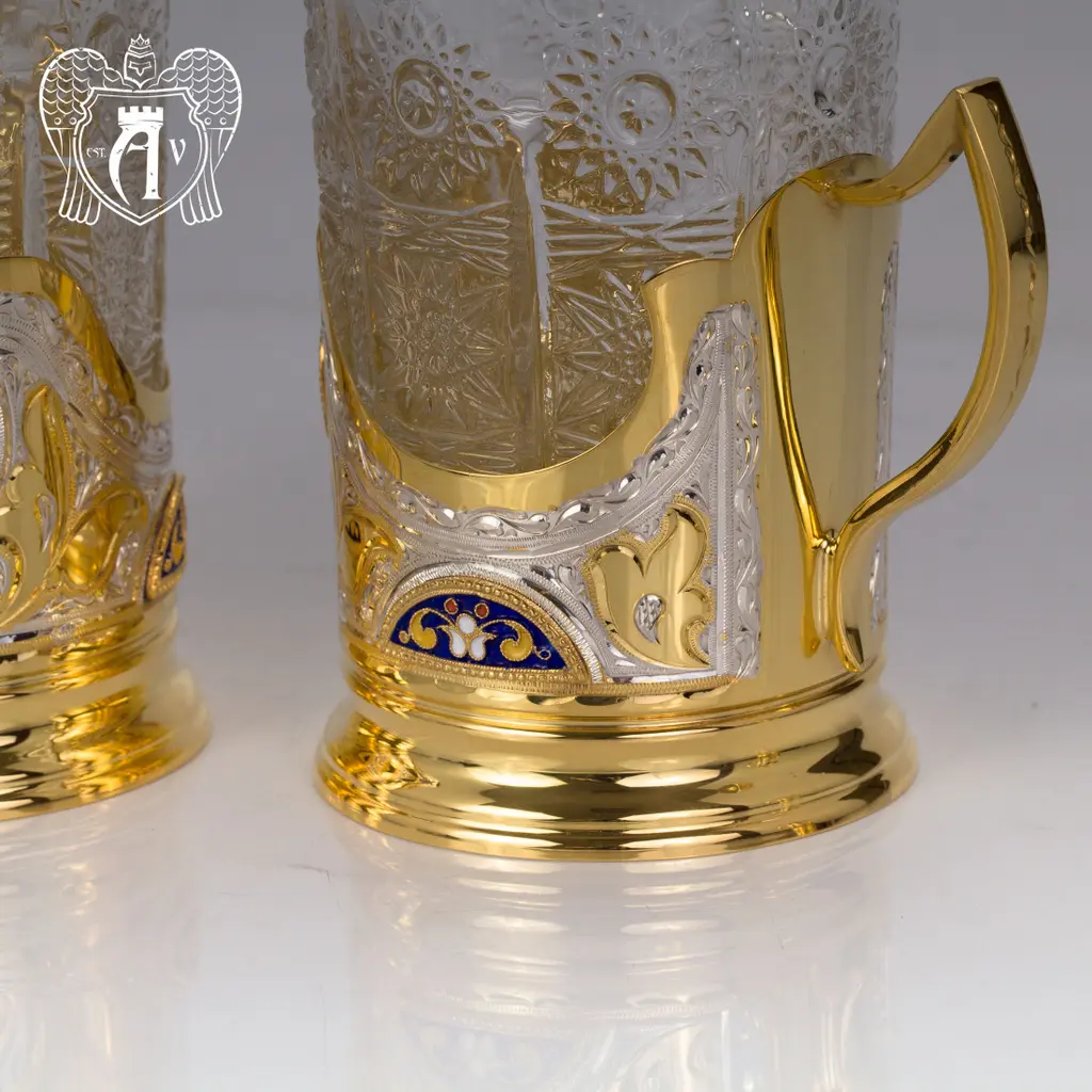 Серебряный френч-пресс с двумя подстаканниками  для чая «Султан» - фото 6