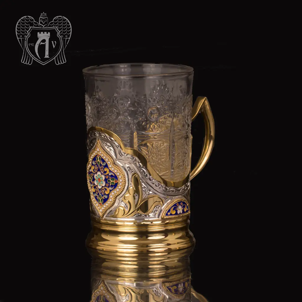 Набор из двух подстаканников  из серебра с эмалью «Султан» с золочением - фото 3