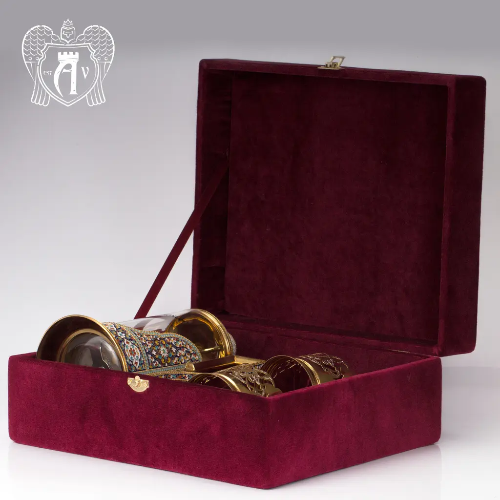 Серебряный френч-пресс с двумя подстаканниками  для чая «Сказка» - фото 2