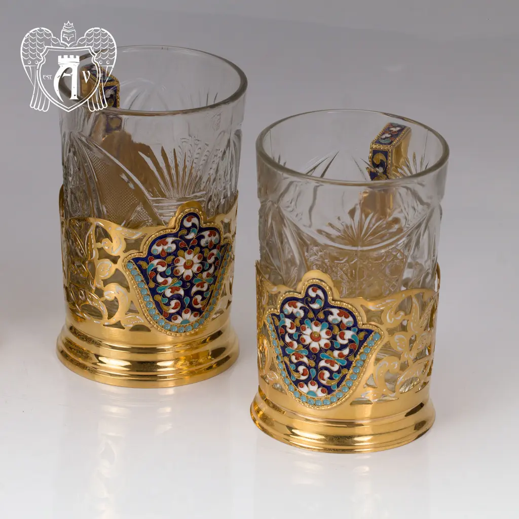 Серебряный френч-пресс с двумя подстаканниками  для чая «Сказка» - фото 4