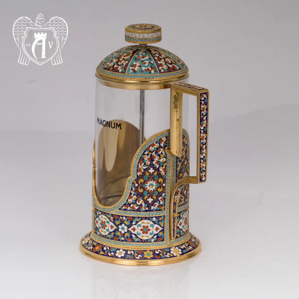 Серебряный френч-пресс с двумя подстаканниками  для чая «Сказка» - фото 5