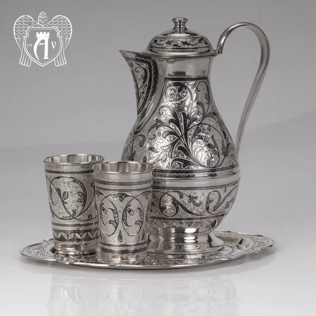 Кувшин и два стакана на подносе из серебра  «Кристалл» 925 пробы - фото 3