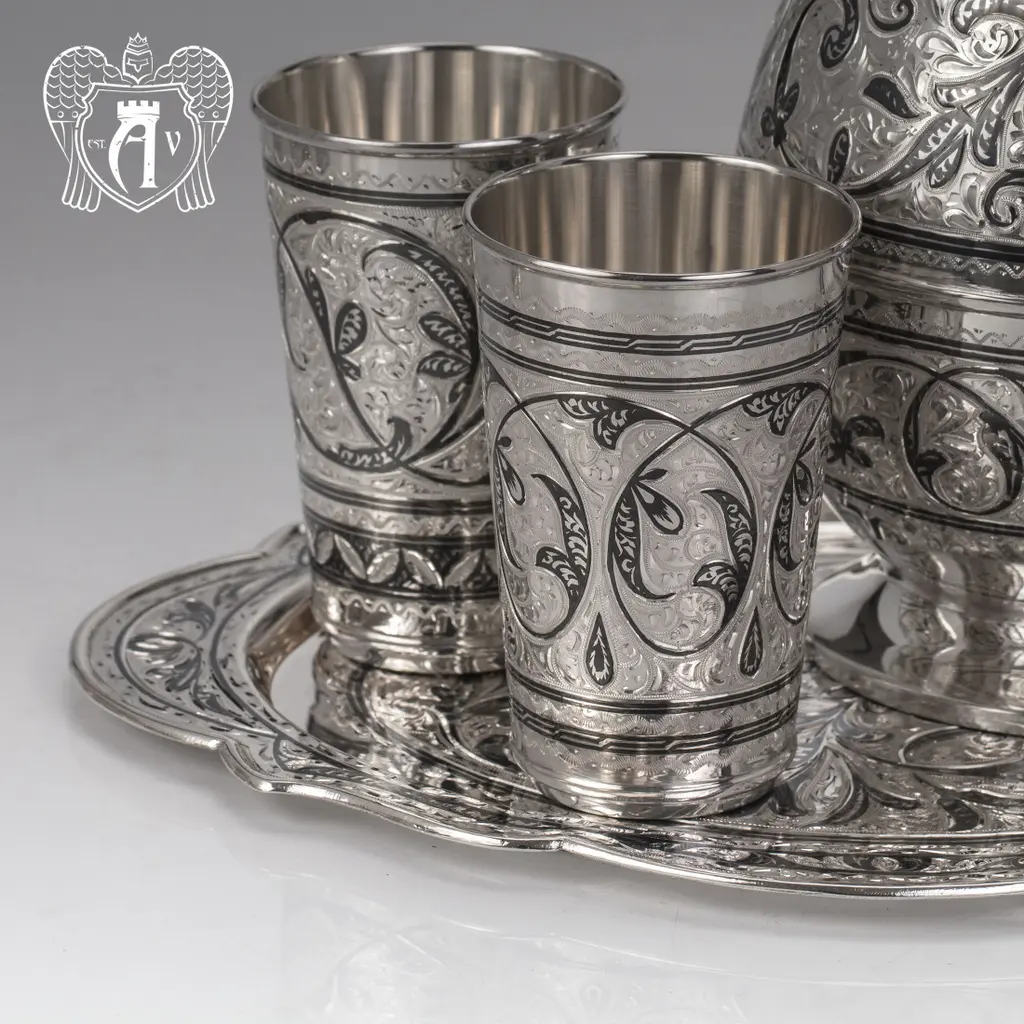 Кувшин и два стакана на подносе из серебра  «Кристалл» 925 пробы - фото 5