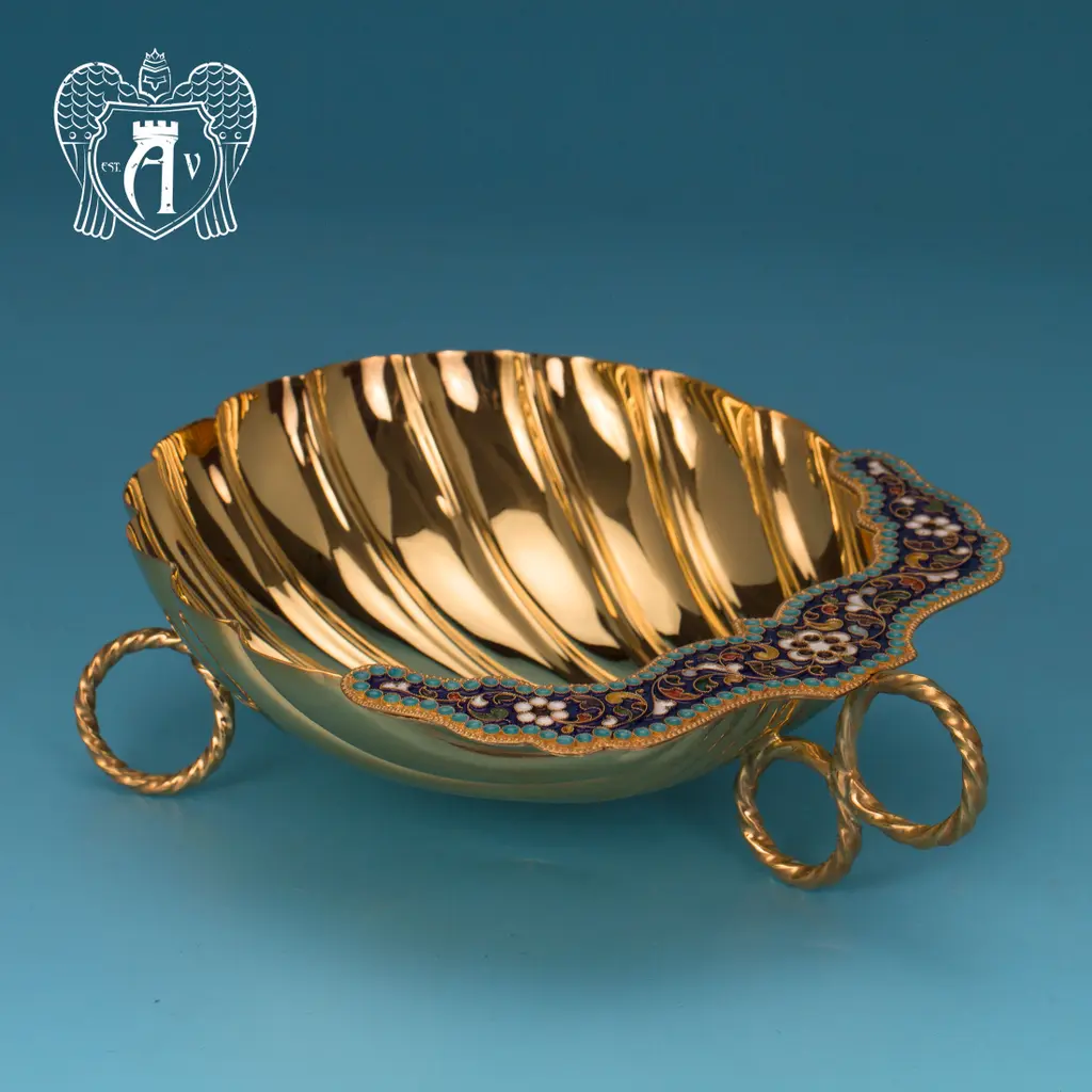 Серебряный сервиз чайный  с горячей эмалью  «Вальмонт» - фото 4