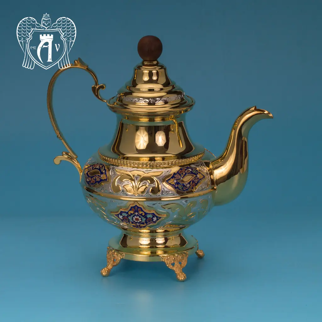 Чайник серебряный  «Вальмонт» с золочением и эмалью - фото 2