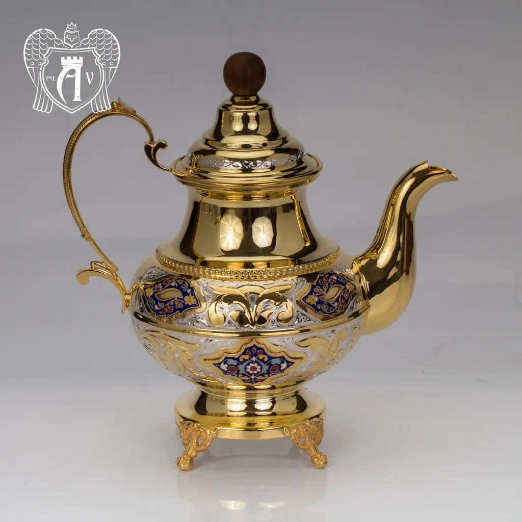 Чайник серебряный  «Вальмонт» с золочением и эмалью - фото 3