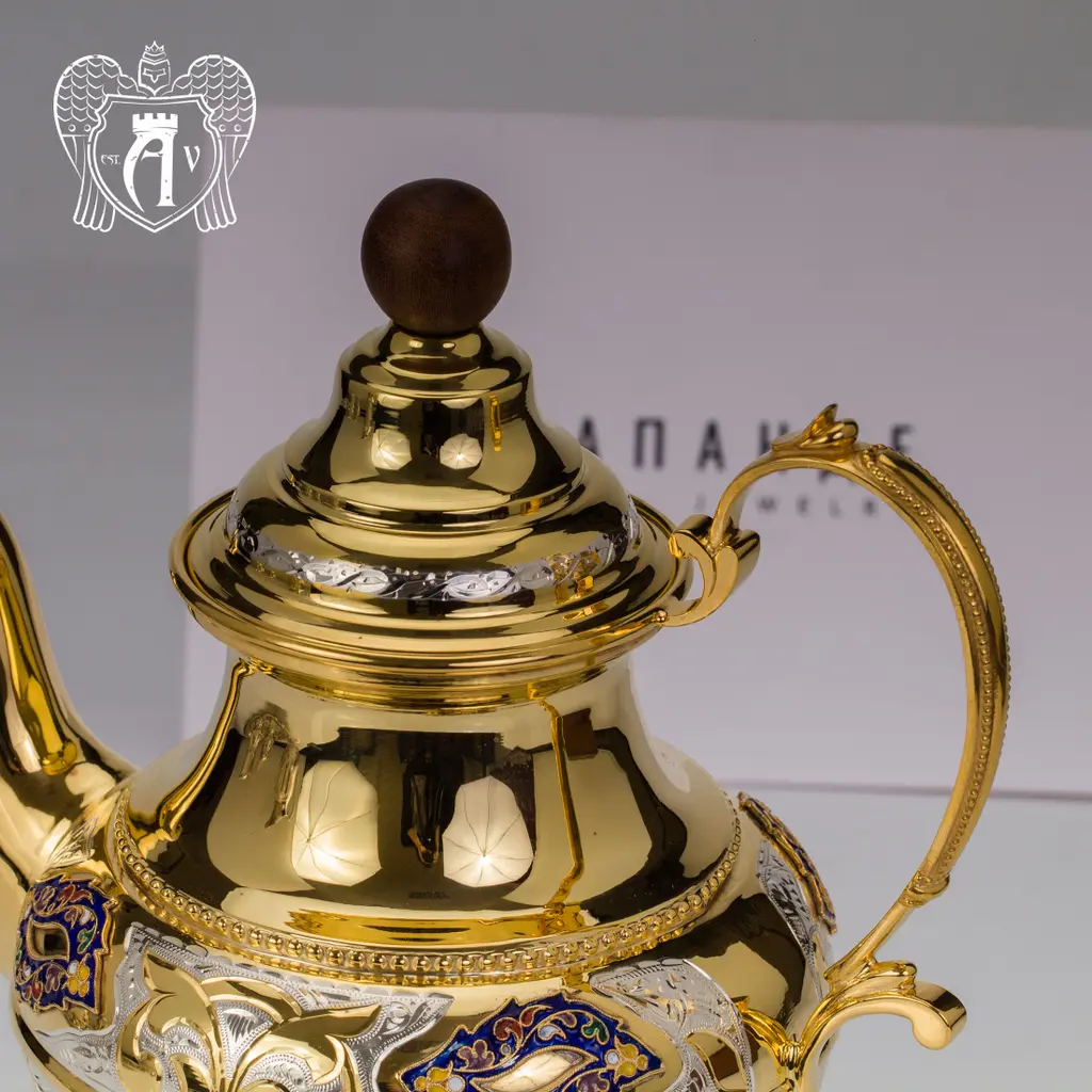 Чайник серебряный  «Вальмонт» с золочением и эмалью - фото 4