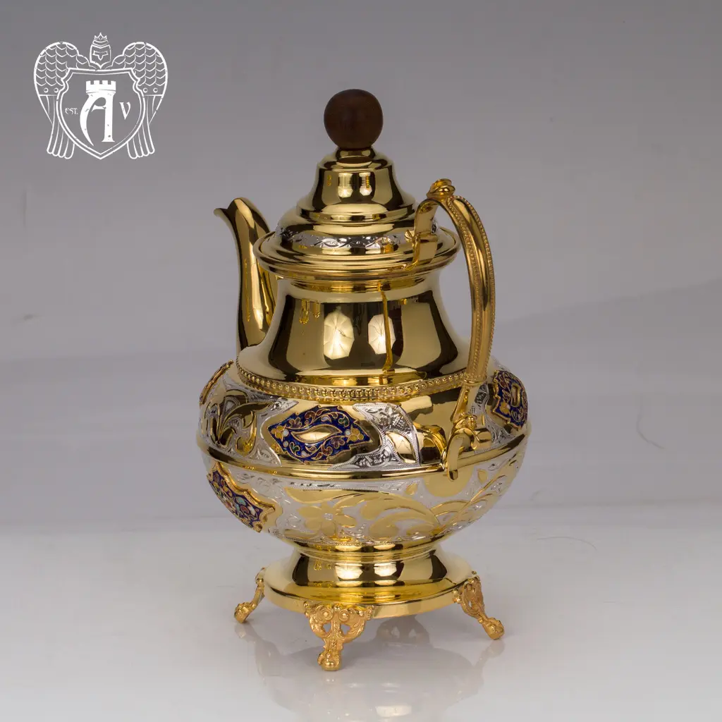 Чайник серебряный  «Вальмонт» с золочением и эмалью - фото 5