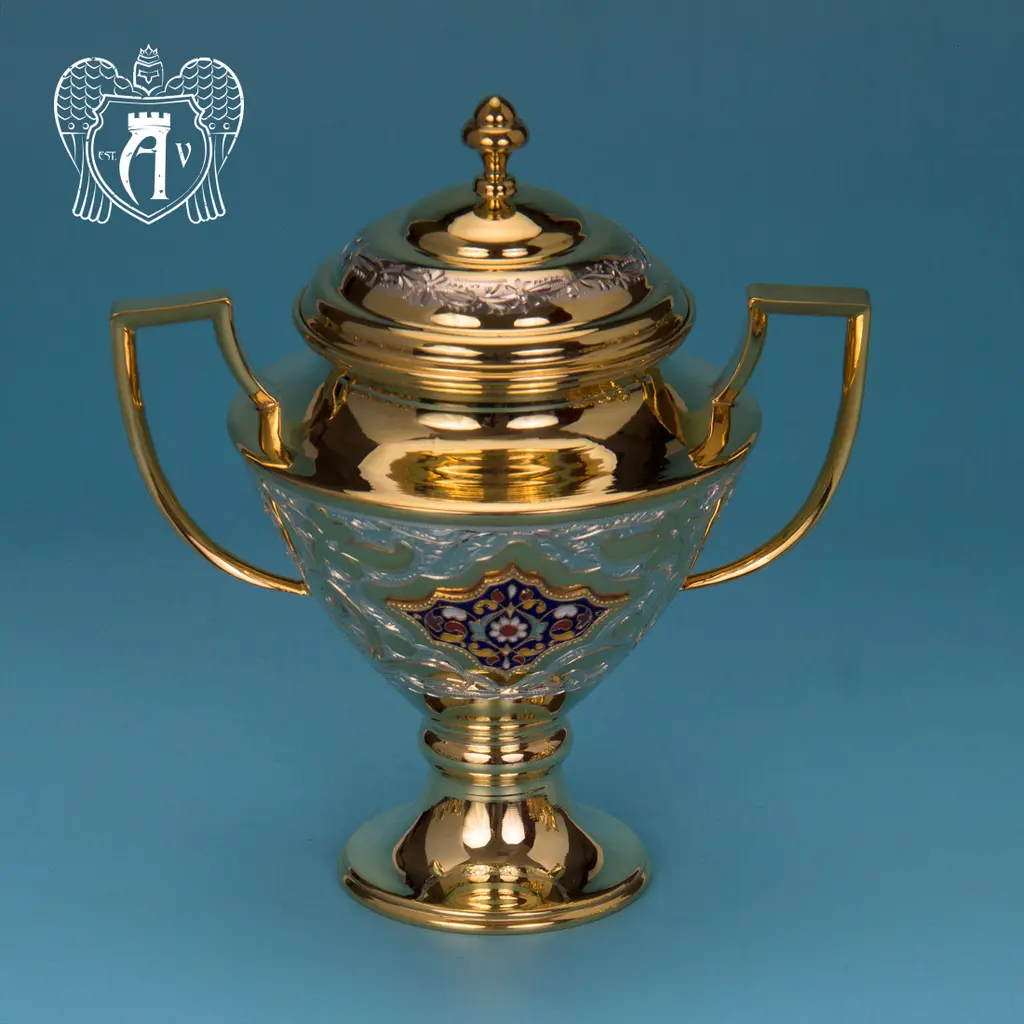 Сахарница из  серебра «Вальмонт» с золочением и эмалью - фото 2