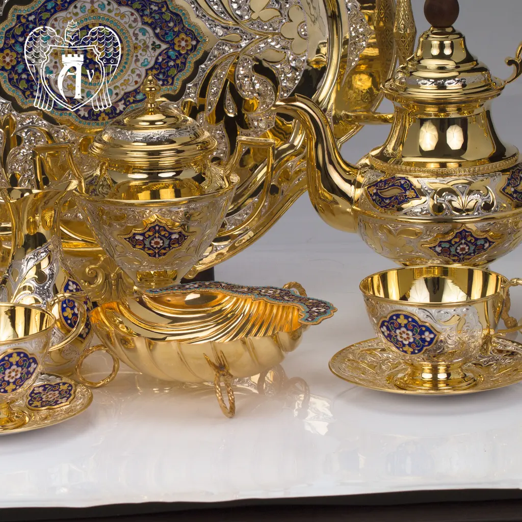 Сахарница из  серебра «Вальмонт» с золочением и эмалью - фото 3