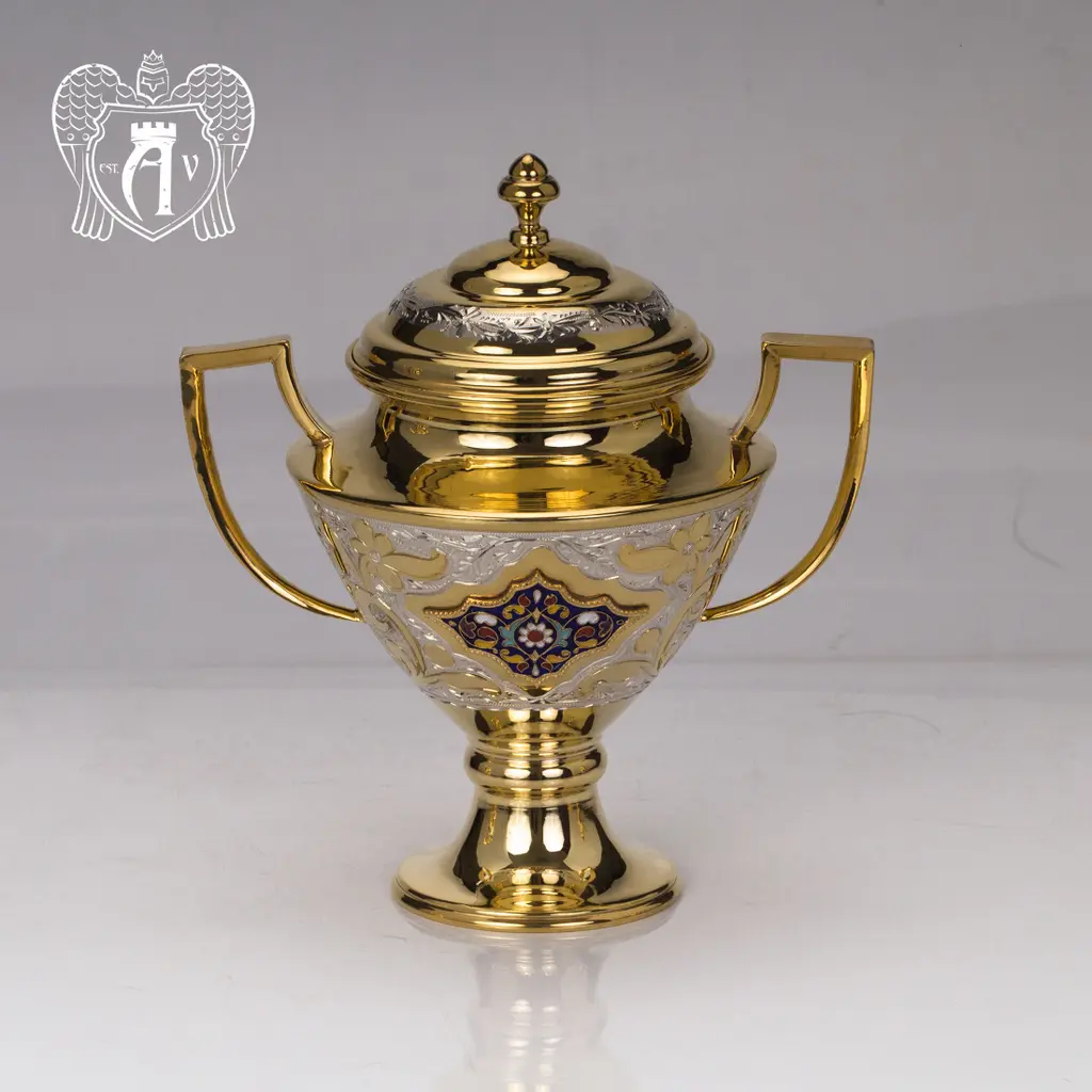 Сахарница из  серебра «Вальмонт» с золочением и эмалью - фото 4