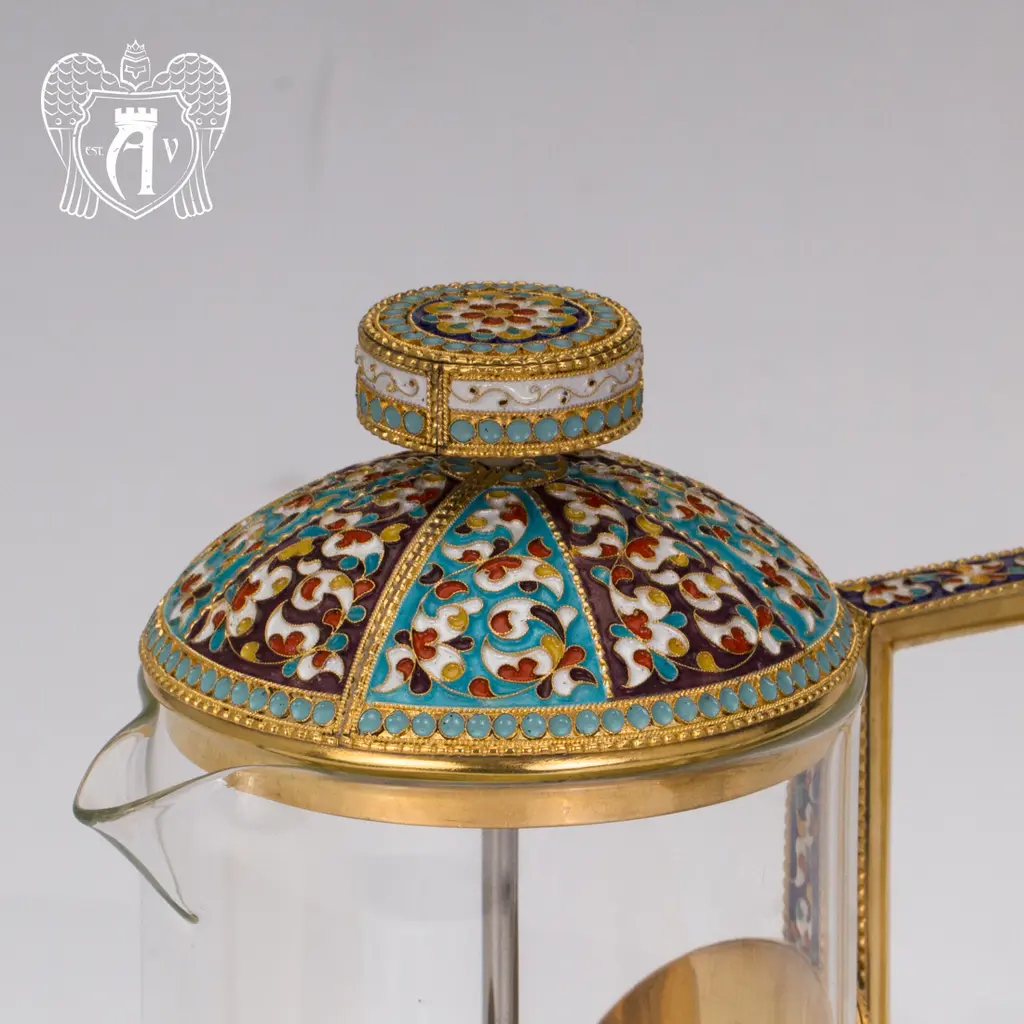 Френч-пресс из серебра с золочением и горячей эмалью «Сказка» - фото 2