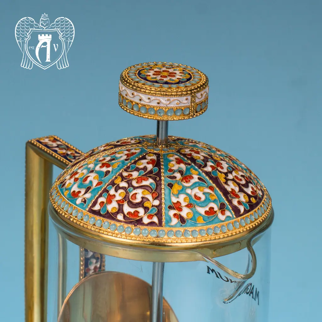 Френч-пресс из серебра с золочением и горячей эмалью «Сказка» - фото 3