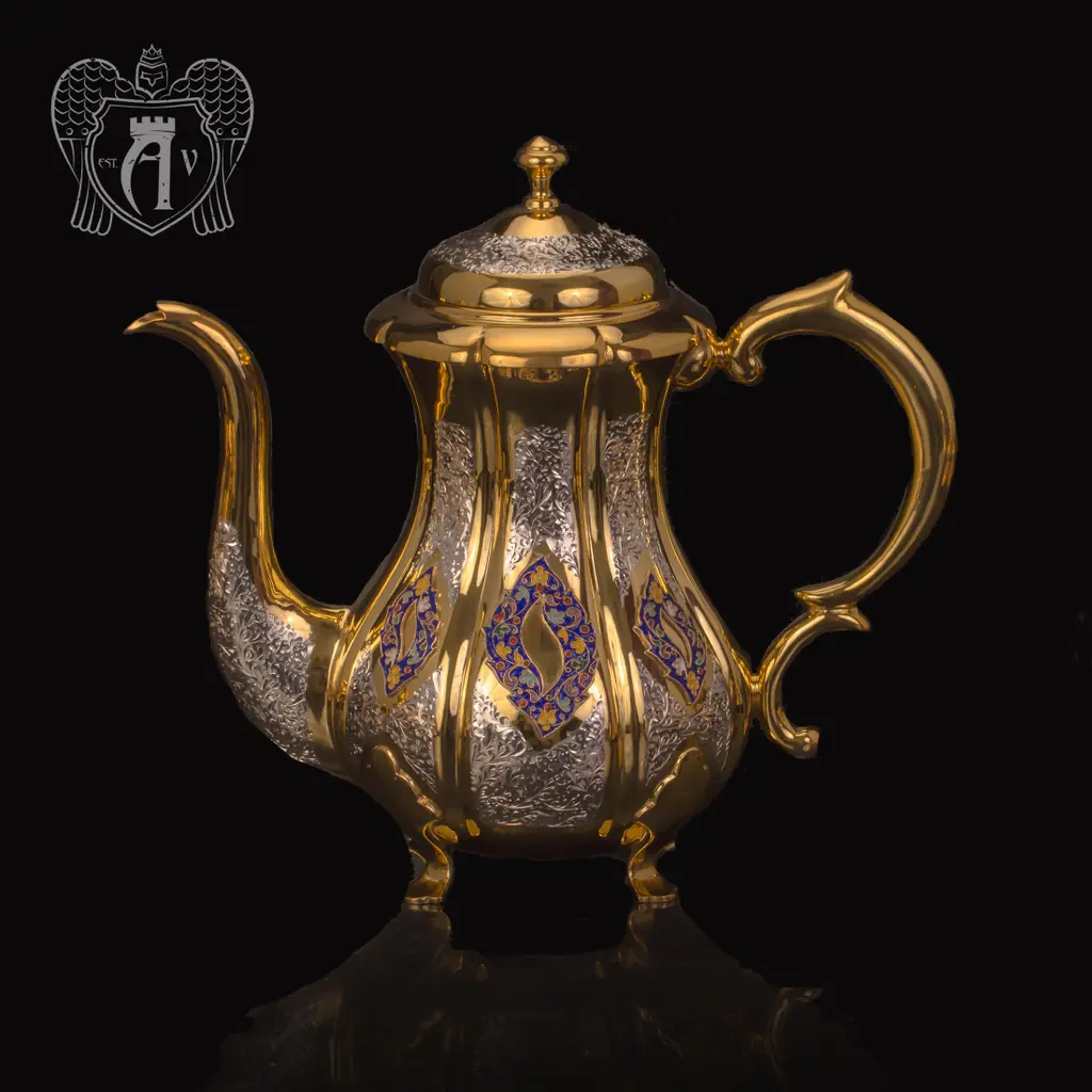 Серебряный сервиз чайный  с горячей эмалью  «Клод» - фото 6