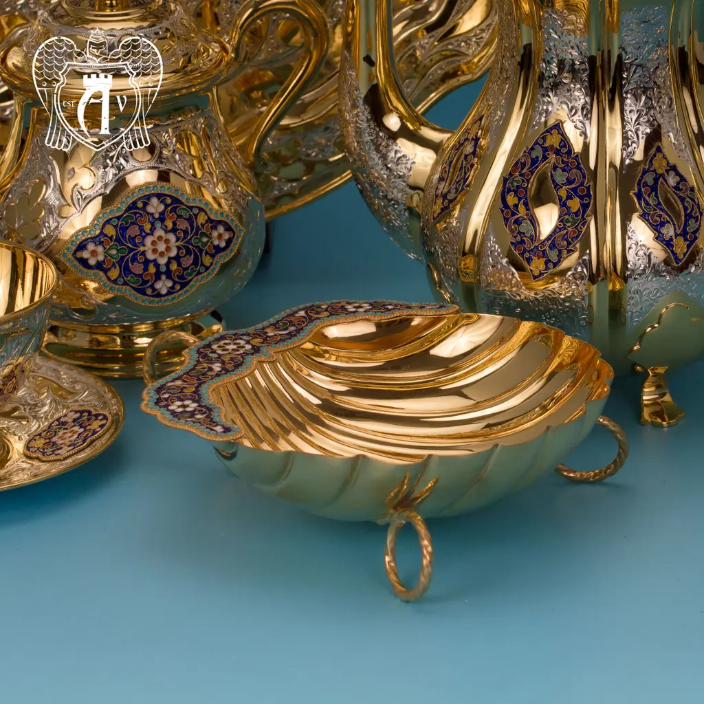 Чайник серебряный  «Клод» с золочением и эмалью - фото 4