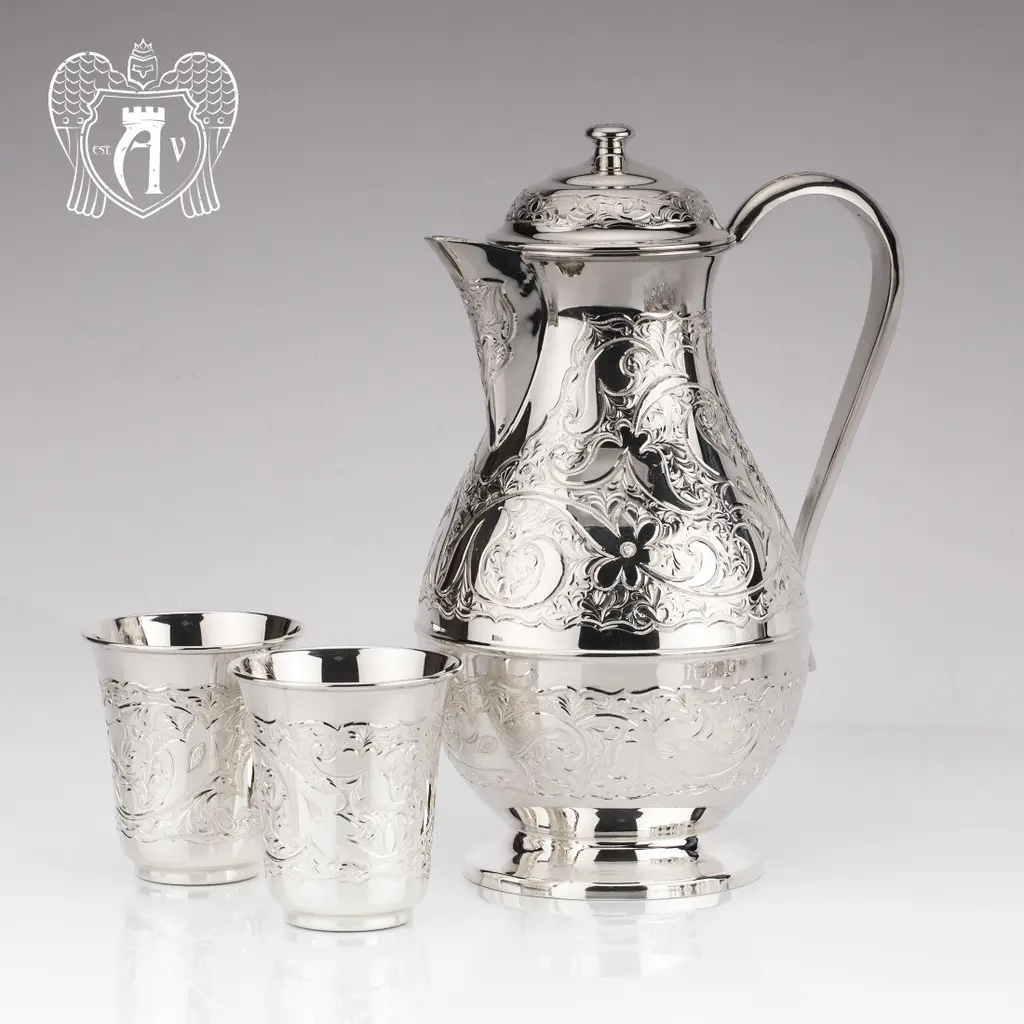 Набор для сока  воды из серебра 925 пробы «Райский родник» без черни - фото 2