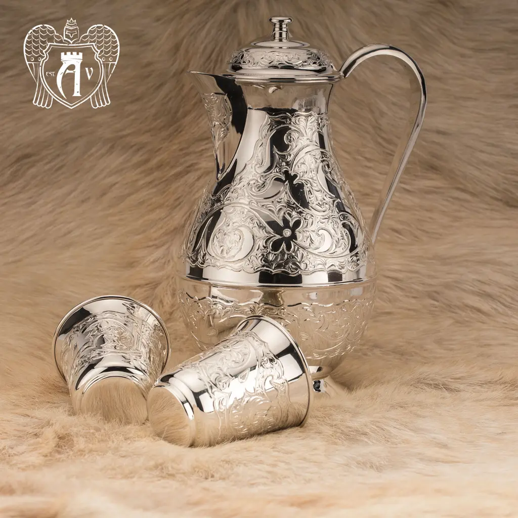 Набор для сока  воды из серебра 925 пробы «Райский родник» без черни - фото 4