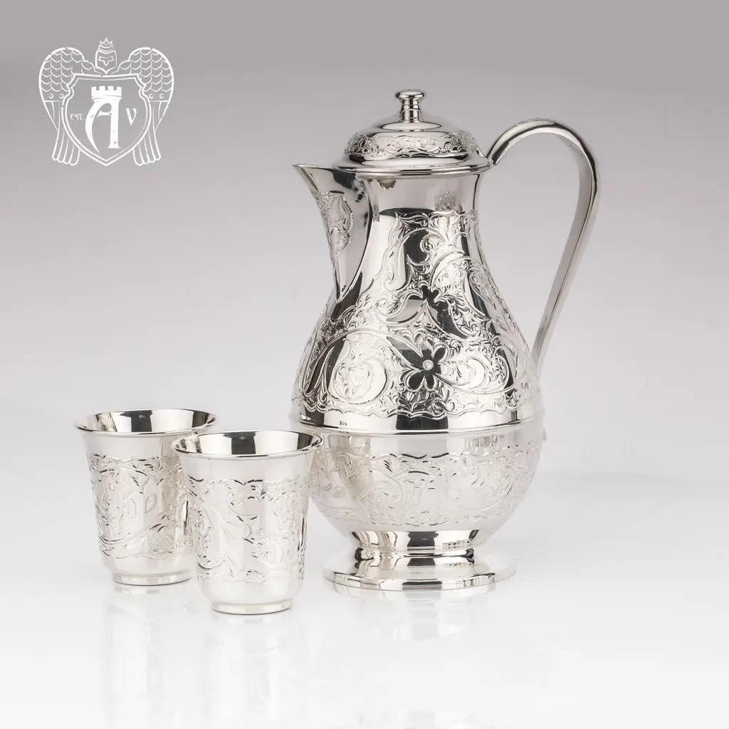 Кувшин и два стакана из серебра 925 пробы «Райский родник» без черни - фото 4