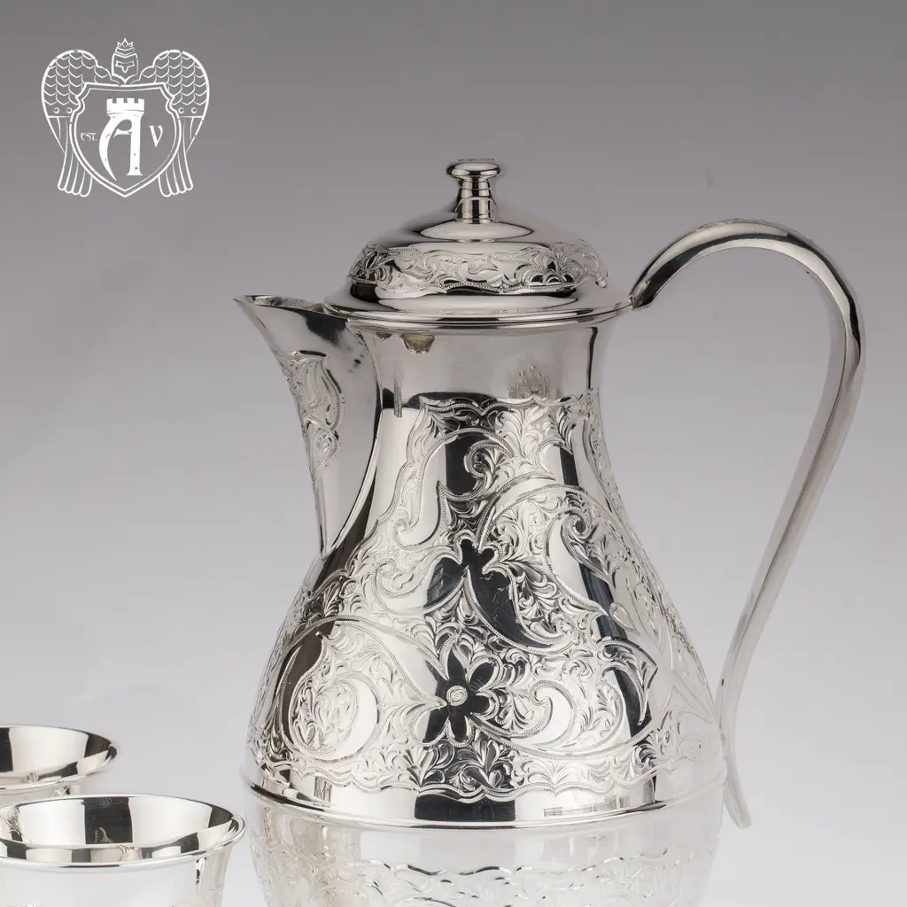 Кувшин и два стакана из серебра 925 пробы «Райский родник» без черни - фото 5