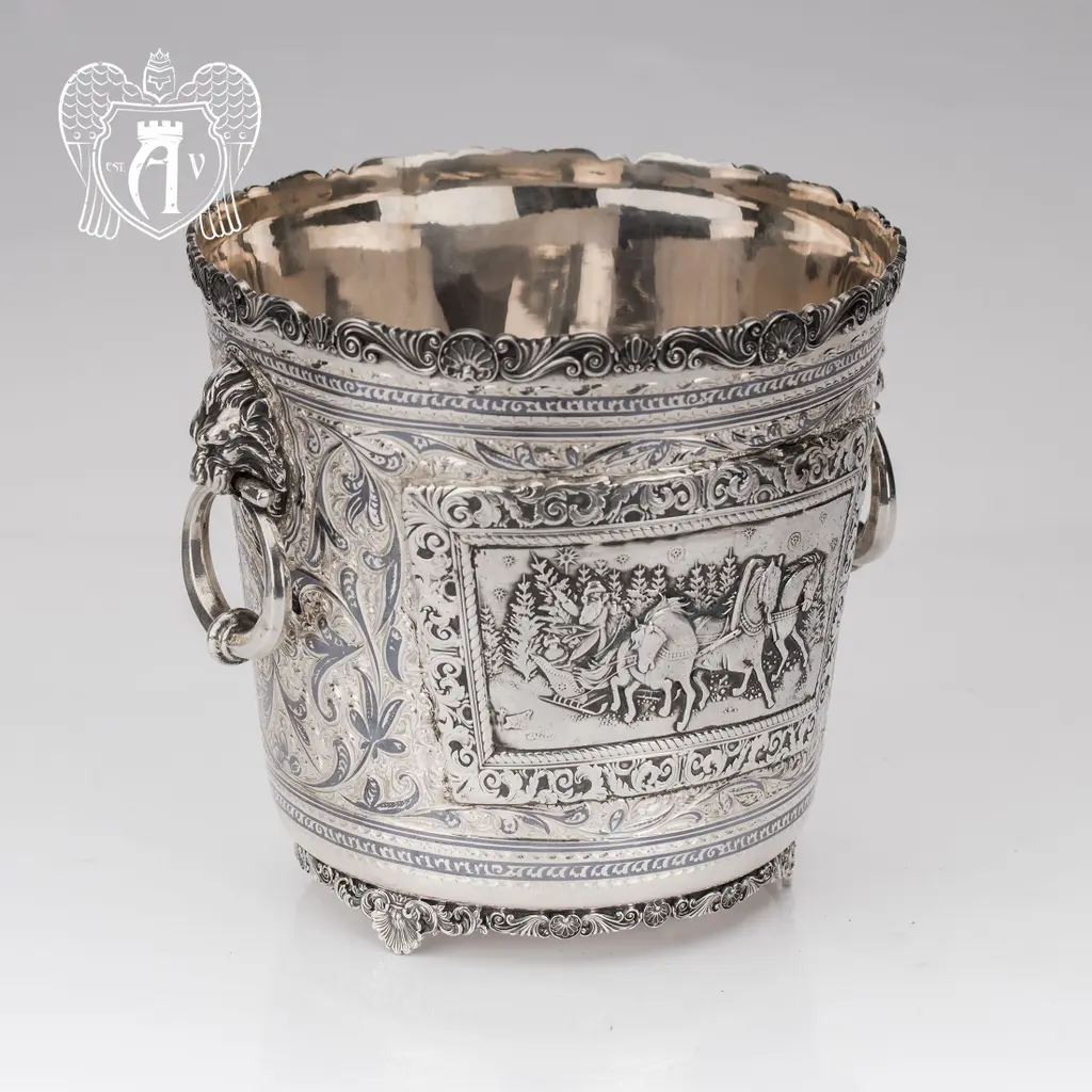 Ведро для шампанского из серебра «Тройка» - фото 3