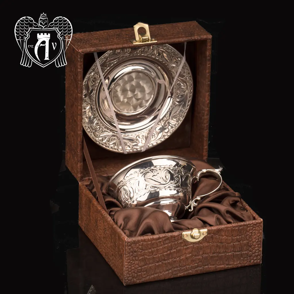 Чашка с блюдцем из серебра 925 пробы «Сияние» - фото 3