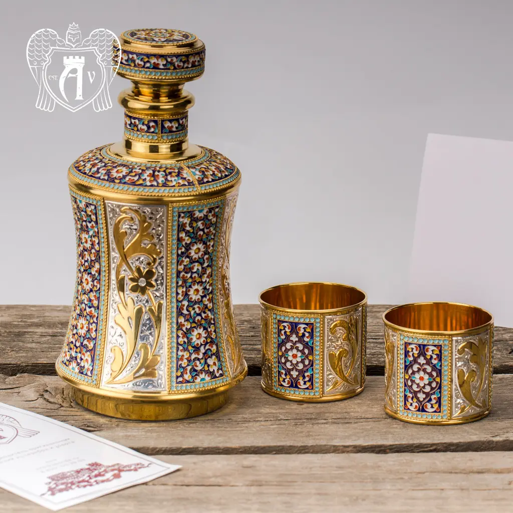 Серебряный сервиз для виски с эмалью «Наполеон» - фото 4