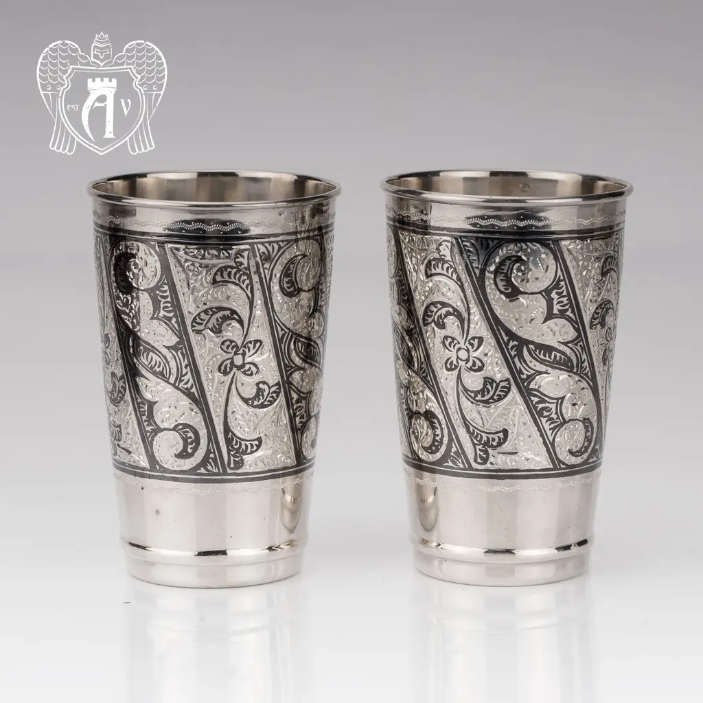 Серебряные стаканы «День и ночь» набор 2 шт - фото 2