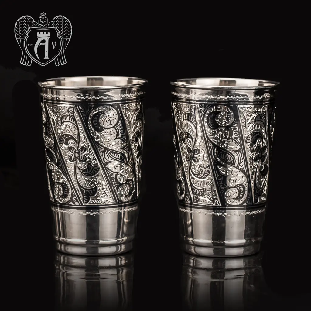 Серебряные стаканы «День и ночь» набор 2 шт - фото 3