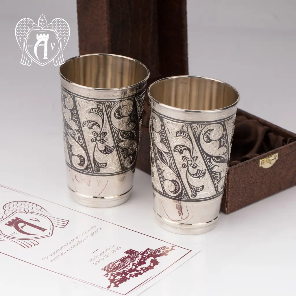 Серебряные стаканы «День и ночь» набор 2 шт - фото 4