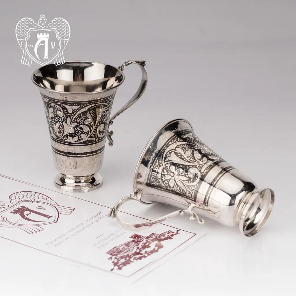 Набор серебряных кружек «Лилия» 6 штук - фото 5