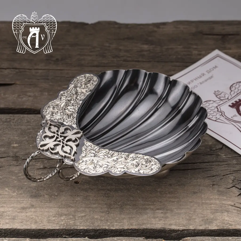 Серебряная конфетница/икорница «Ракушка» с чернением - фото 6