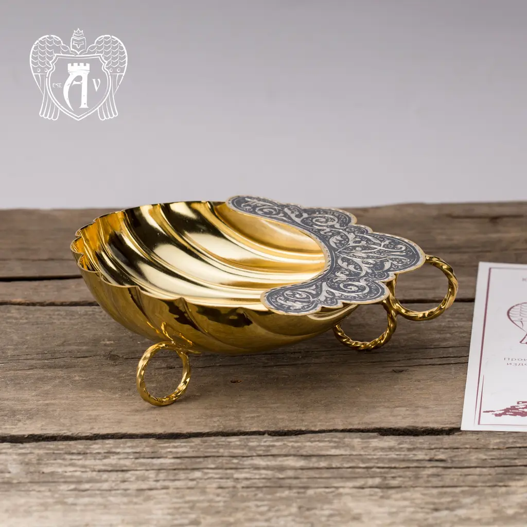 Серебряная конфетница/икорница «Ракушка с золочением и чернью» - фото 5
