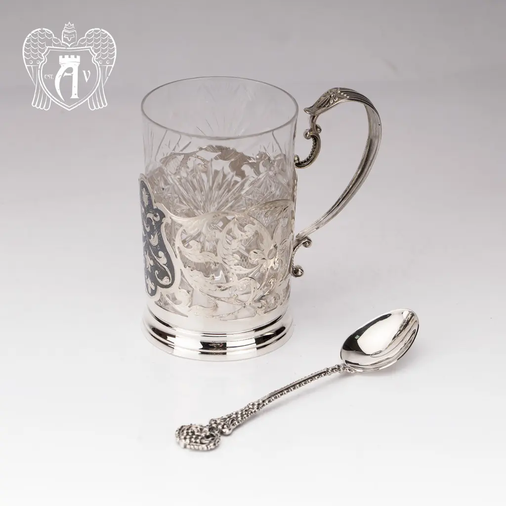 Подстаканник из серебра  «Бомонт» с ложкой - фото 2