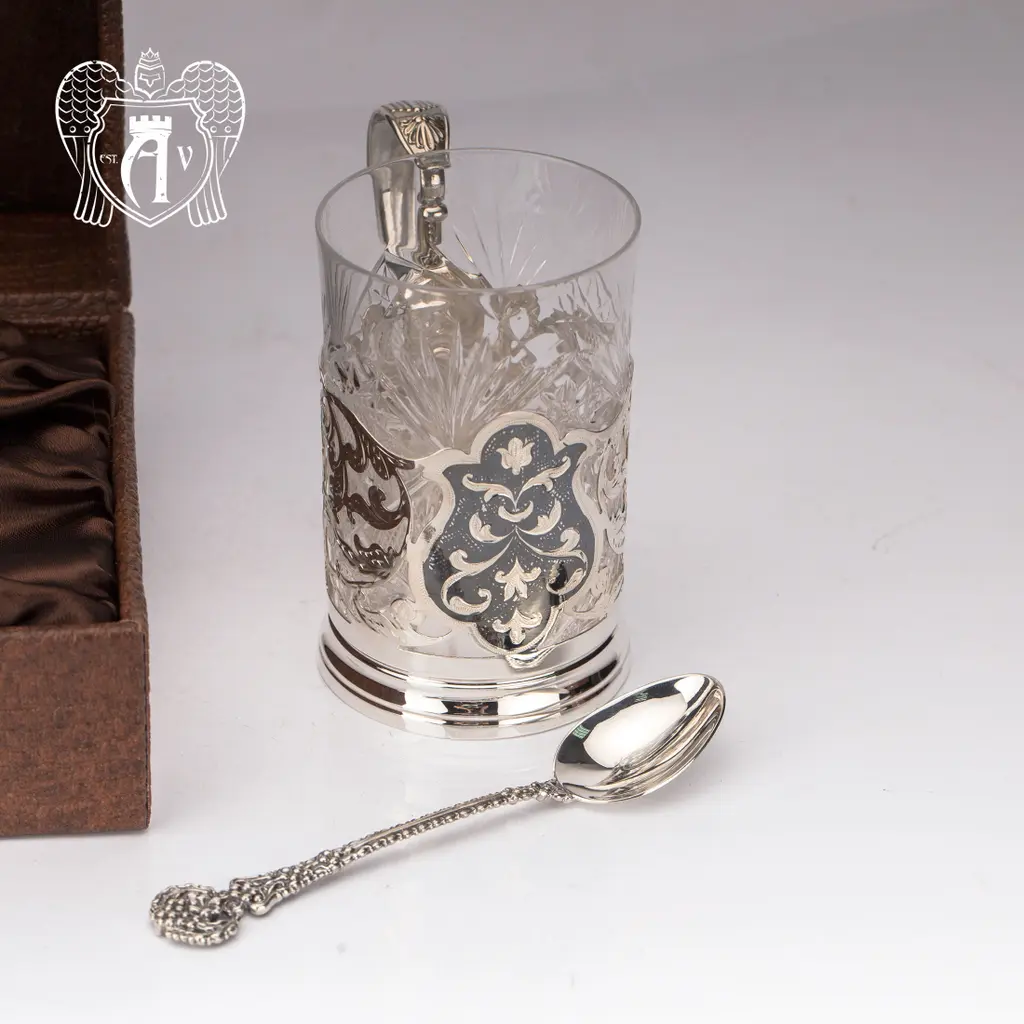 Подстаканник из серебра  «Бомонт» с ложкой - фото 4