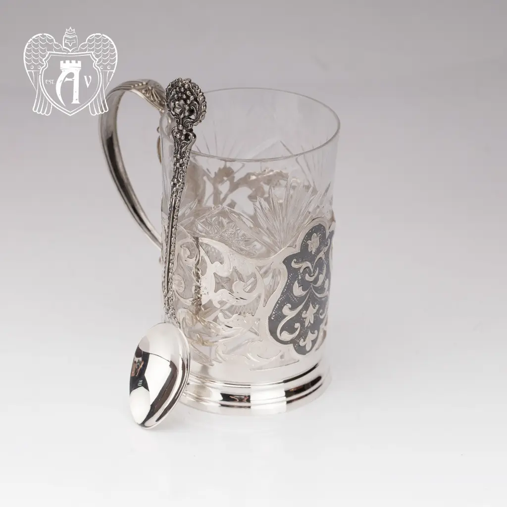 Подстаканник из серебра  «Бомонт» с ложкой - фото 5