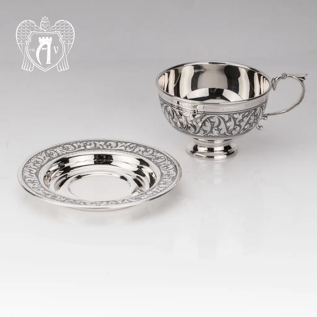 Чашка с блюдцем из серебра «Василиса» - фото 2