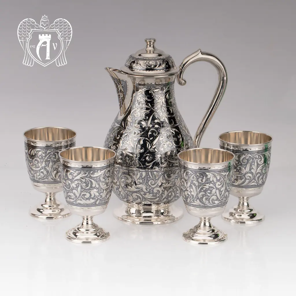 Кувшин и четыре стакана  из серебра  «Клио» - фото 3