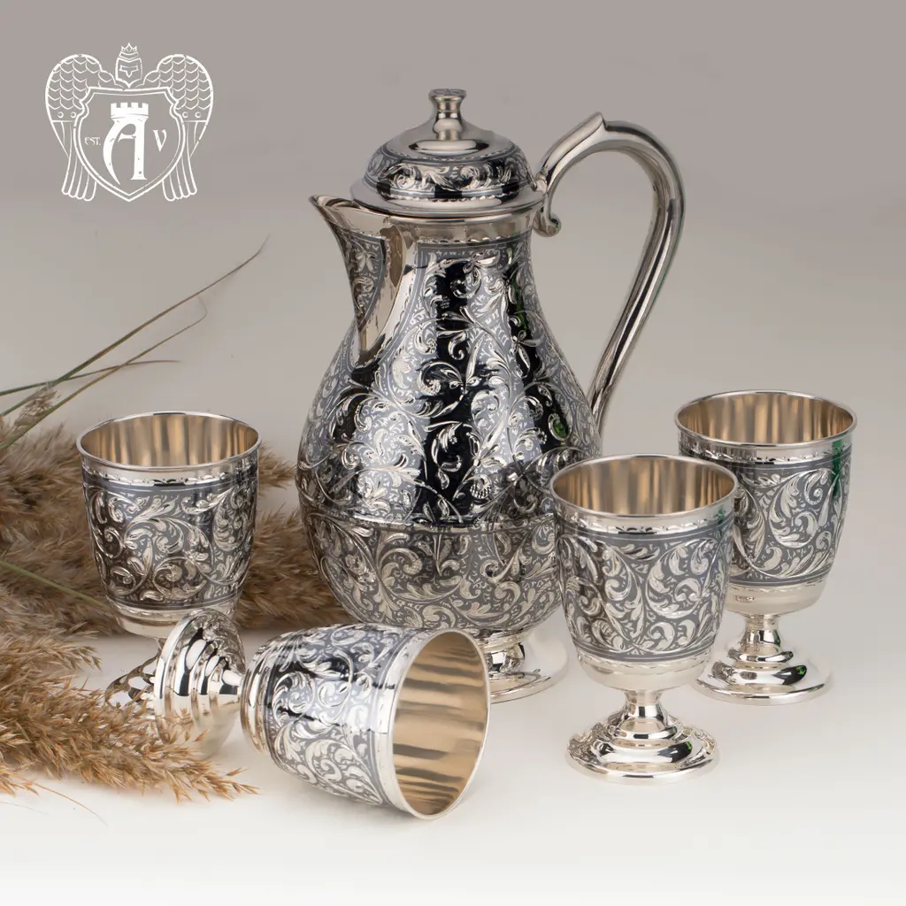 Кувшин и четыре стакана  из серебра  «Клио» - фото 4