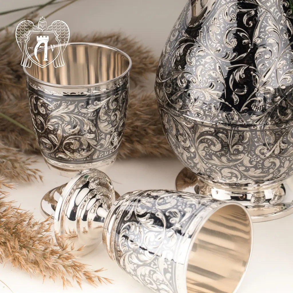 Кувшин и два стакана  из серебра  «Клио» - фото 2