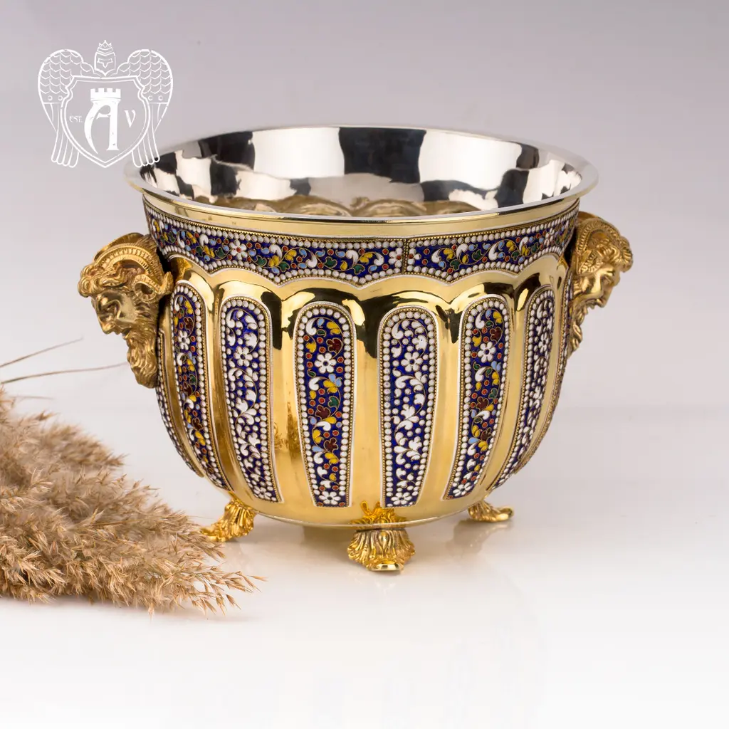 Ведро для шампанского из серебра с золочением и горячей эмалью - фото 2