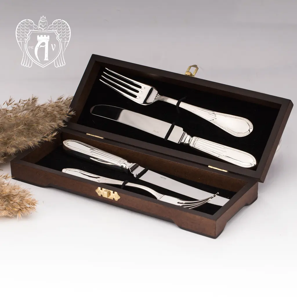 Набор из серебра 925 пробы ножи и вилки на 2 персоны «Элегант» 4 предмета - фото 3