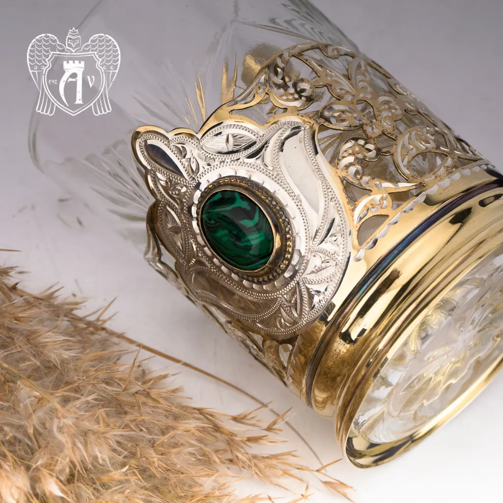 Подстаканник с ложкой из серебра с натуральным камнем «Малахит» - фото 5