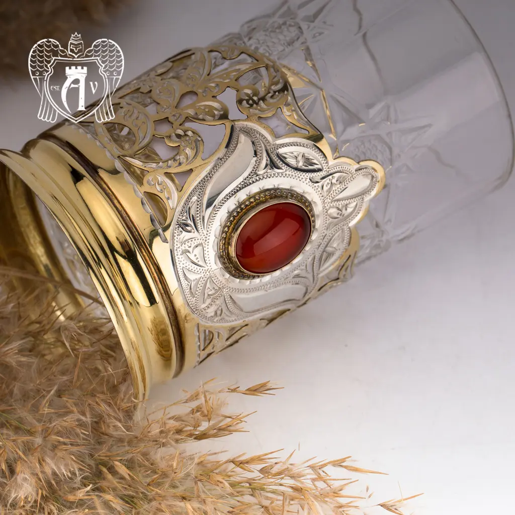 Подстаканник  из серебра с золочением с натуральным камнем «Сердолик» - фото 4