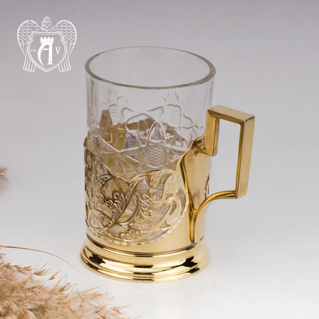 Подстаканник  из серебра с золочением с натуральным камнем «Сердолик» - фото 5